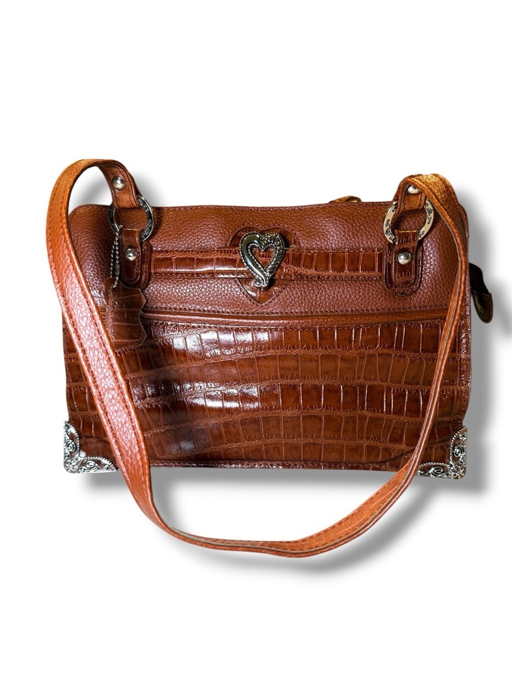 Marc Chantal Vintage Western Shoulder Bag Cognac Leather Heart Charm - Picture 2 of 12